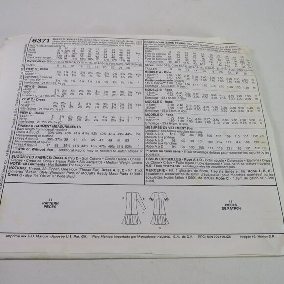 McCall's 6371 UNCUT EASY dress (short sleeve, ruffle edge) sewing pattern - Picture 7 of 7